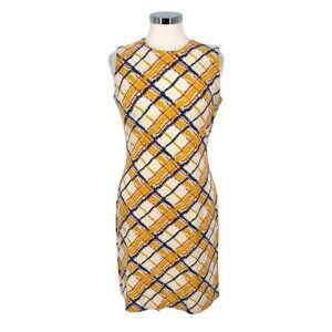 J.McLaughlin Plaid Shift Dress Sleeveless Yellow Cream Multi-Color Size Small
